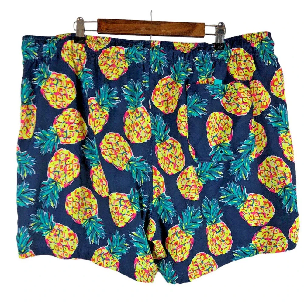 George Size 3XL Swim Trunks Pineapple Print Mens Blue Fruit Tropical Shorts